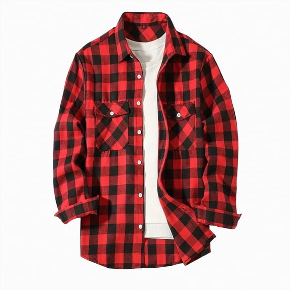 HCNTES Plaid Mens Flannel Shirts Long Sleeve Shirts for Men Casual Button Down Big and Tall Button Up Shirt(L01-Wine,3XL)