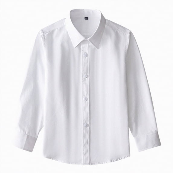 HCNTES Polo Shirt Boys Long Sleeve Boys Striped Button down Shirt School Uniform Shirts Collared Shirt Kids Boys Clothes(White,4-5 Years)