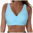 thumbnail image 1 of HCNTES Push Up Bikini Top for Women U Wired Wide Straps Swimsuit Tops Scoop Neck Padded Lace Up Back Bathing Suit Top Only(XL,a64-Light Blue), 1 of 9