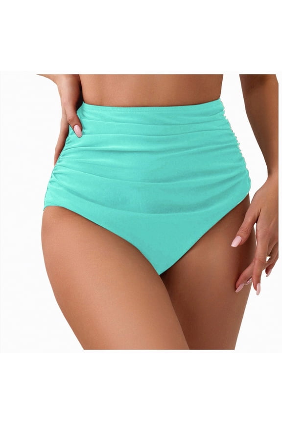 Retro High Waisted Bikini Bottoms for Women Tummy Control Basic Swim Bottom Full Coverage Mint Green,XXL
