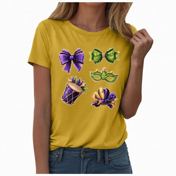 HCNTES Shirt for Women Stripes Fat Tuesday T-Shirt Short Sleeve New Orleans Carnival Party Tee Tops(Size:XXL)