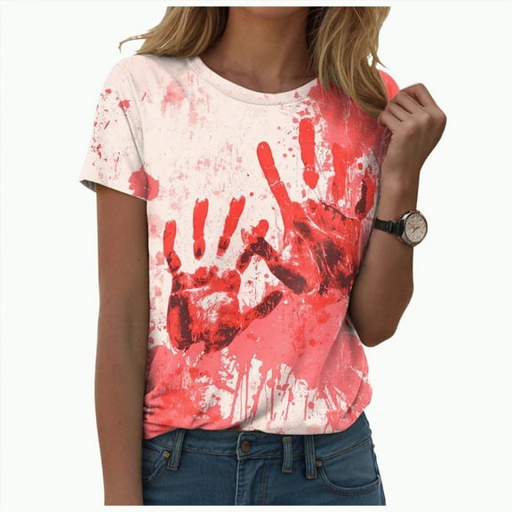 HCNTES Spooky Season Shirt Ghost Halloween Shirts for Women Funny Pumpkin Tee Tops Short Sleeve Halloween Party Shirts(S,A64-Brick Red)