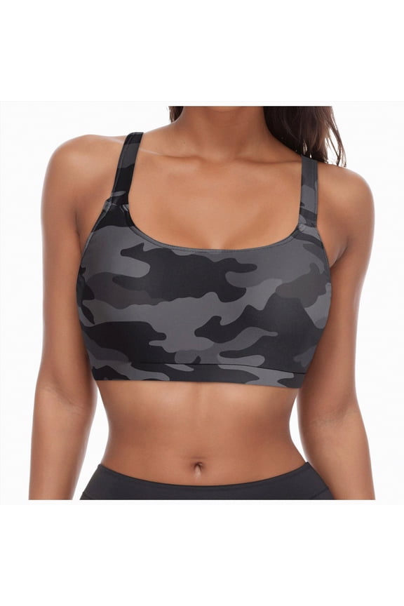 Sports Bikini Tops for Women Swim Bra Wirefree Workout Swimsuit Top Comfortable Support for Swimming, Beach, Active Wear Camouflage,M