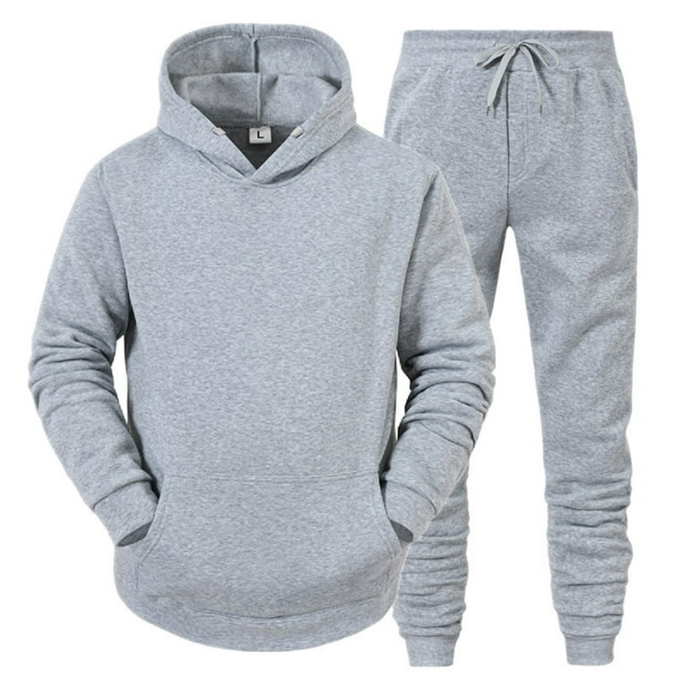 HCNTES Suits Mens Sweatsuit 2 Piece Set Casual Jogging Suits Workout Hoodie and Sweatpants Set Hooded Long Sleeve Sweat Suits Grey L Walmart