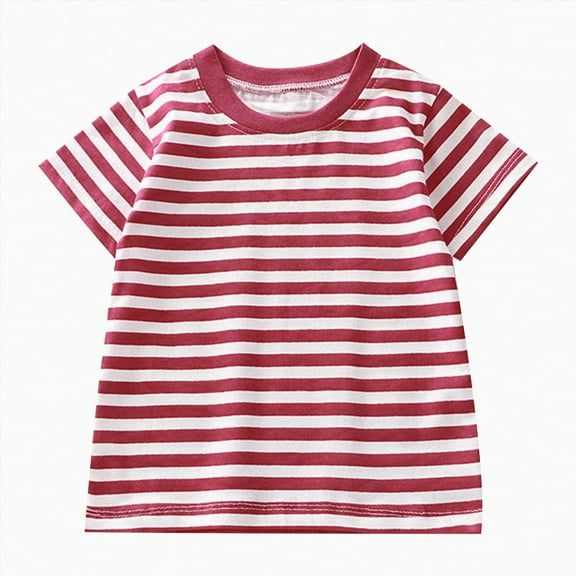 HCNTES Summer Children's Short Sleeved Striped T Shirt Pure Cotton Boys And Girls Top Baby Base Shirt(Style8,3-4 Years)