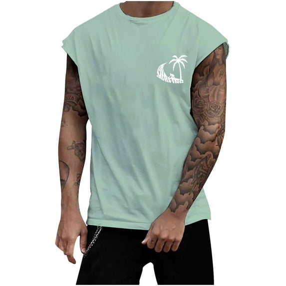HCNTES Tank Tops for Men Summer Sleeveless Shirts Muscle Gym Workout Shirts Basic Casual Muscle Vest(Green,XL)