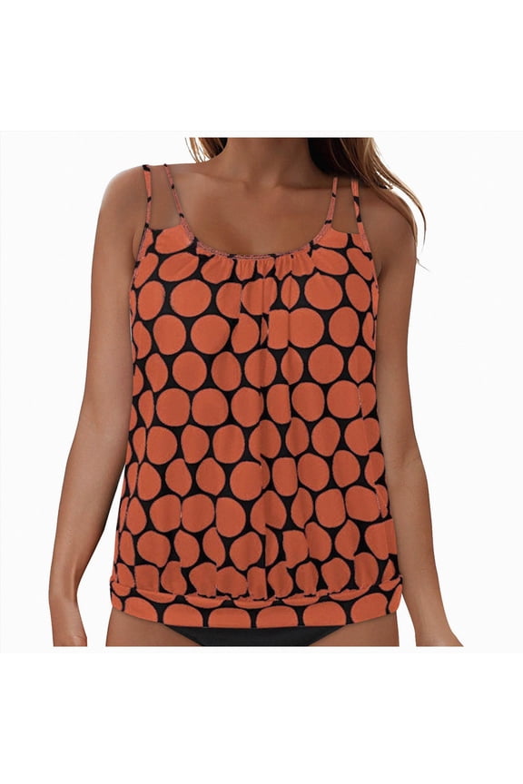 Tankini Top for Women Twist Front Bandeau Swimsuit Tummy Control Bathing Suit Tops Only No Bottom (Y508-Orange,L)