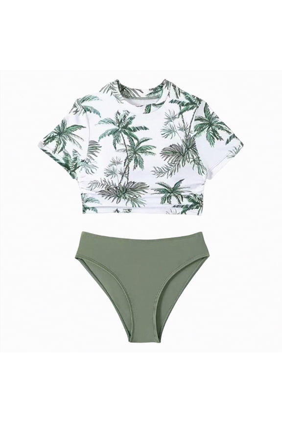 Teen Girls 2025 Swimsuits Tween Kids Cutout Bathing Suits Bikini Set(Green,7-8 Years)