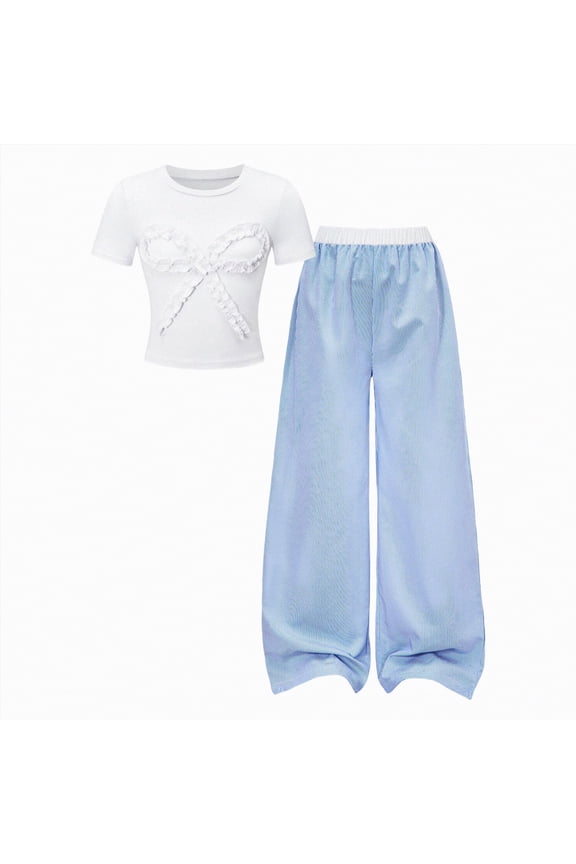 Teen Girls Spring Fall Summer Clothes 2 Piece Outfit Set T-Shirt Top + Cargo Pants Tween Girl School Clothing Set Size 8-12Y(P05-Light Blue,10-11 Years)