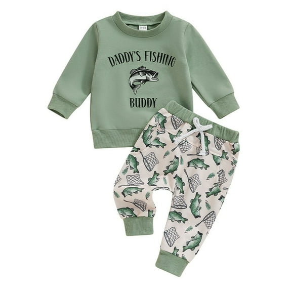 HCNTES Toddler Baby Boy Clothes Boy Fall Winter Outfit Long Sleeve Letter Sweatshirt Plaid Jogger Pants Newborn Set, 3-6 Months Green