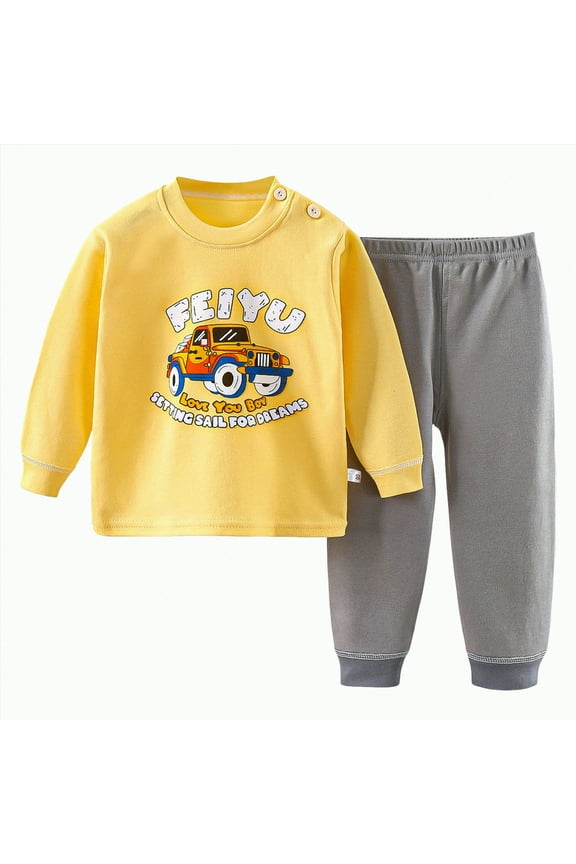 Toddler Baby Boy Clothes Crewneck Fall Boy Winter Outfits Sweatshirt Long Sleeve Pants Clothes Set(12-18 Months,Yellow##5)