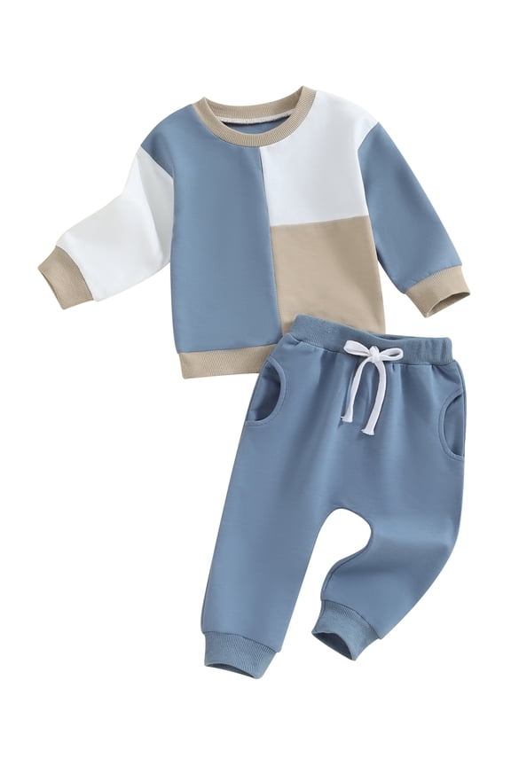 Toddler Baby Boy Clothes Crewneck Sweatshirt Long Sleeve Shirt with Pants Cute Fall Winter Outfits（Khaki,6-12 Months)