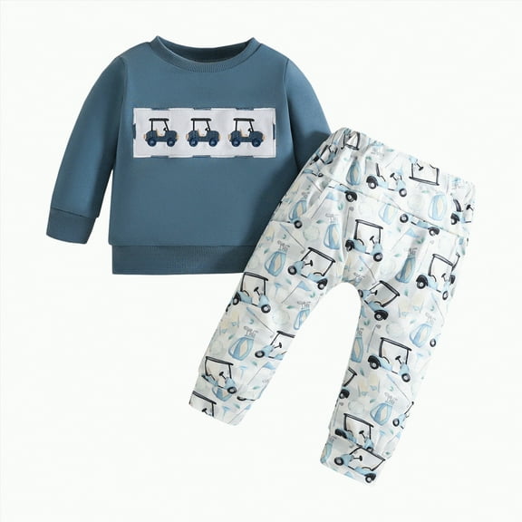 HCNTES Toddler Baby Boy Clothes Fall Winter Outfit Patchwork Long Sleeve Sweatshirt Tops Stretch Pants Playwear Set(Blue&2#1,3-6 Months)