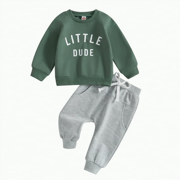 HCNTES Toddler Baby Boy Clothes Fall Winter Outfit Patchwork Long Sleeve Sweatshirt Tops Stretch Pants Playwear Set(Z94-Green&4#2,2-3 Years)