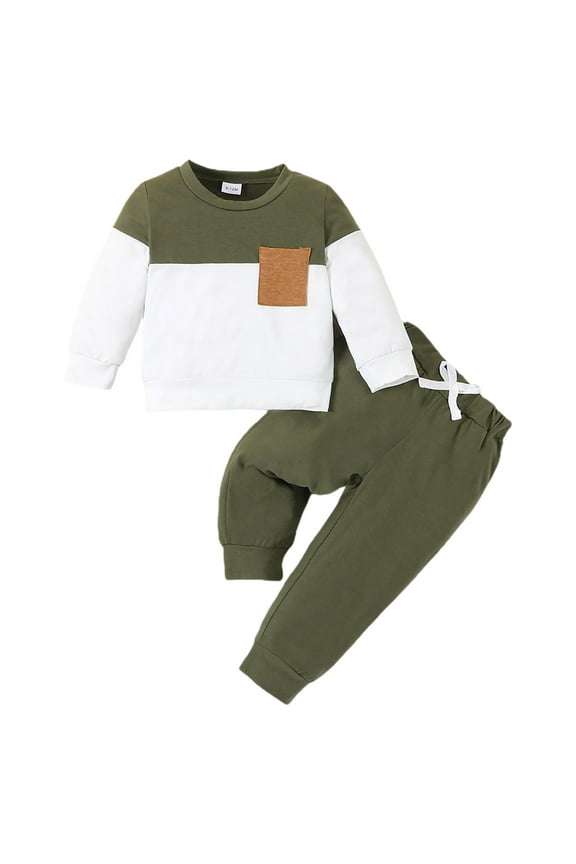 2Pcs Toddler Baby Boy Clothes Print Long Sleeve Pullover Sweatshirt Tops+Jogger Pants Fall Winter Outfits long sleeve baby boy(Green,9-12 Months)