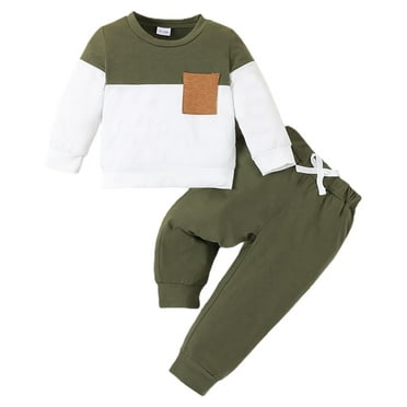 HCNTES Toddler Baby Boy Clothes Fall Winter Outfit Patchwork Long Sleeve Sweatshirt Tops Stretch Pants Playwear Setï¼Green,6-9 Months)