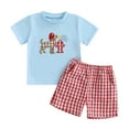 thumbnail image 1 of HCNTES Toddler Baby Boy Clothes Farm Embroidered Short Sleeve T Shirt And Plaid Shorts Set 2Pcs Summer Outfit 12 18 month old boy short sets(6-12 Months,Sky Blue), 1 of 6