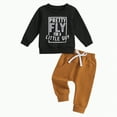 thumbnail image 1 of HCNTES Toddler Baby Boy Clothes Letter Print Long Sleeve Sweatshirt Pullover Pants 2Pcs Fall Winter Outfits(18-24 Months,Z06-Black1), 1 of 7