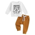 thumbnail image 1 of HCNTES Toddler Baby Boy Clothes Letter Print Long Sleeve Sweatshirt Pullover Pants 2Pcs Fall Winter Outfits(Z011-White,6-12 Months), 1 of 7