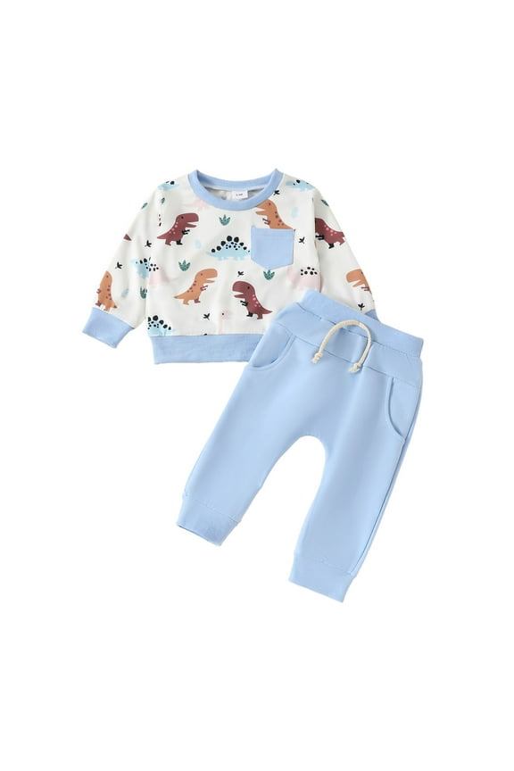 Toddler Baby Boy Clothes Patchwork Waffle Sweatshirt Pullover Shirt Top Pants Boy Winter Spring Outfit, 3-6 Months Blue