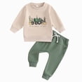 thumbnail image 1 of HCNTES Toddler Baby Boy Clothes Patchwork Waffle Sweatshirt Pullover Shirt Top Pants Infant Boy Fall Winter Outfit boys size 7 fall outfits(Beige,12-18 Months), 1 of 5
