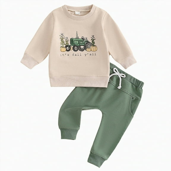 HCNTES Toddler Baby Boy Clothes Patchwork Waffle Sweatshirt Pullover Shirt Top Pants Infant Boy Fall Winter Outfit boys size 7 fall outfits(Beige,12-18 Months)