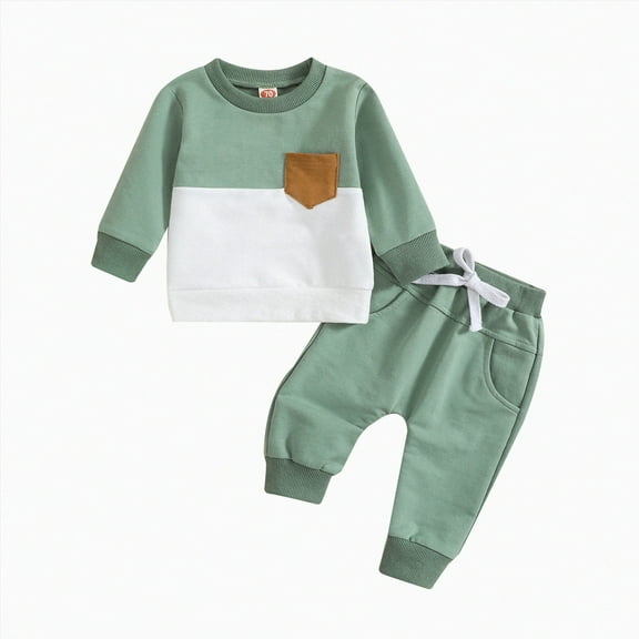 HCNTES Toddler Baby Boy Clothes Set Fall Winter Sweat Suit Outfit Cute Sweatshirt & Long Pant Sets baby boy sweatsuits 0 3 months(Green,12-18 Months)