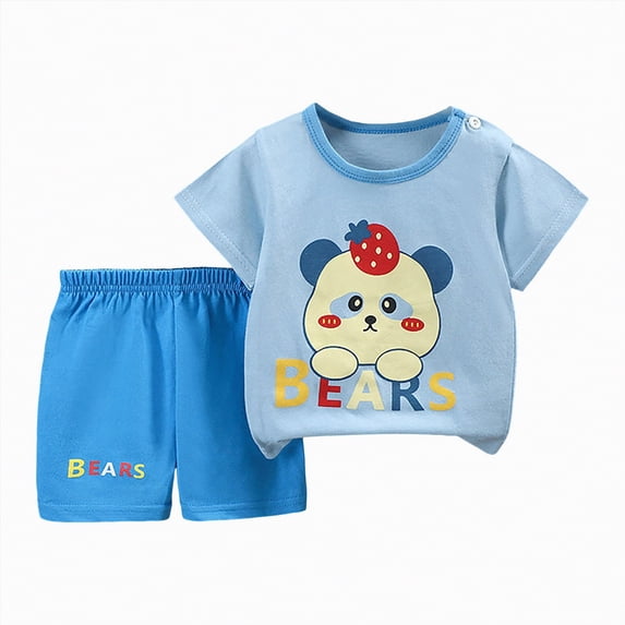 HCNTES Toddler Baby Boy Clothes for Boys Cute Summer Short Sleeve T-Shirt Tops Shorts Clothes Sets Baby Boy Outfits(Sky Blue,3-4 Years)