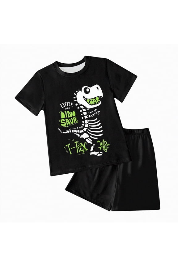 Toddler Baby Boy Dinosaur Summer Outfit Cute T-Shirt Shorts Set 6 12 18 Months 2T 3T 4T 5T 6T Summer Outdoor Clothes for kids(L01-Light Green,4-5 Years)