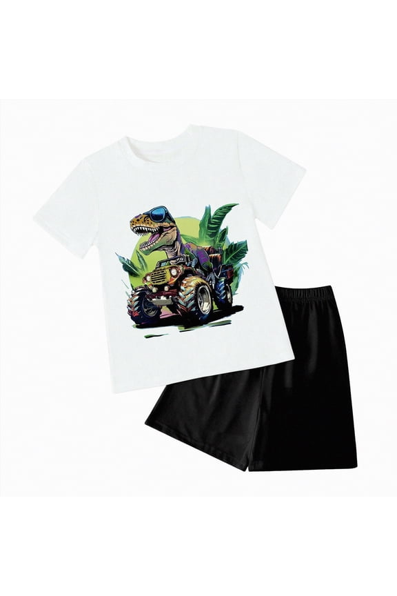 Toddler Baby Boy Dinosaur Summer Outfit Cute T-Shirt Shorts Set 6 12 18 Months 2T 3T 4T 5T 6T Summer Outdoor Clothes for kids(L01-White,3-4 Years)