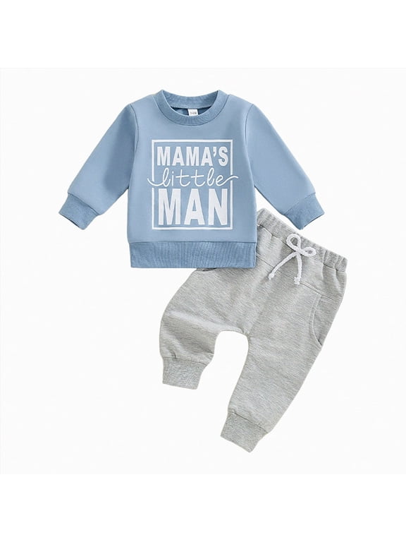 Toddler Baby Boy Fall Outfits Long Sleeve Crew Neck Pullover Sweatshirt + Jogger Pants Set Winter Clothes boys clothes baby 12 18 months(Light Blue,18-24 Months)