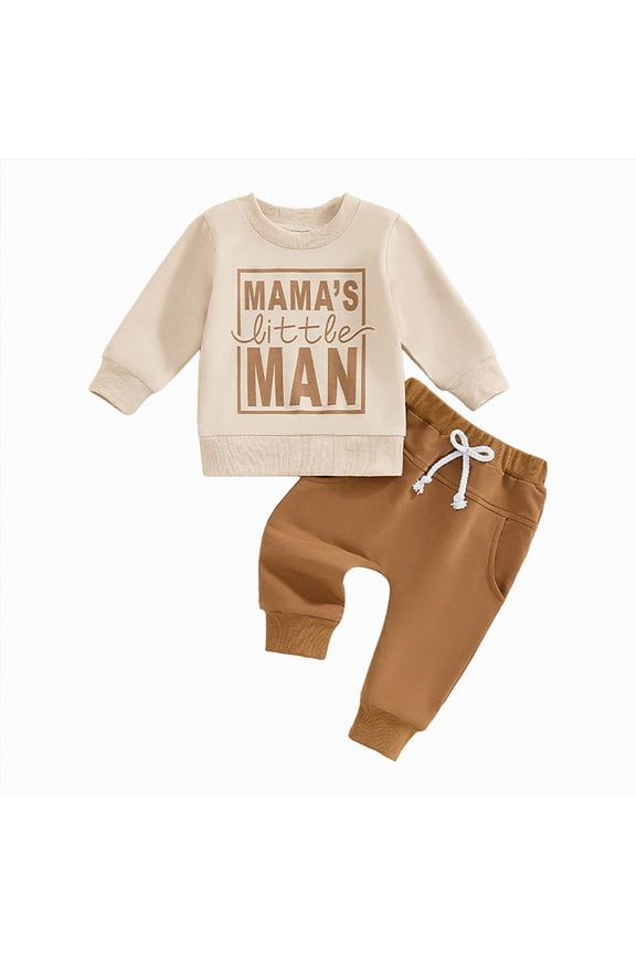 Toddler Baby Boy Fall Outfits Long Sleeve Crew Neck Pullover Sweatshirt + Jogger Pants Set Infant Winter Clothes jogging oufits for 6 month old little boy(Khaki,3-6 Months)