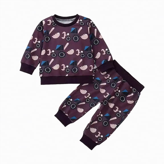 HCNTES Toddler Baby Boy Fall Outfits Truck Print Long Sleeve Crew Neck Sweatshirt Long Pants 2Pcs Clothes(6-12 Months,Z07-Brown2)