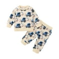 thumbnail image 1 of HCNTES Toddler Baby Boy Fall Outfits Truck Print Long Sleeve Crew Neck Sweatshirt Long Pants 2Pcs Clothes(Beige#5_1,0-6 Months), 1 of 2