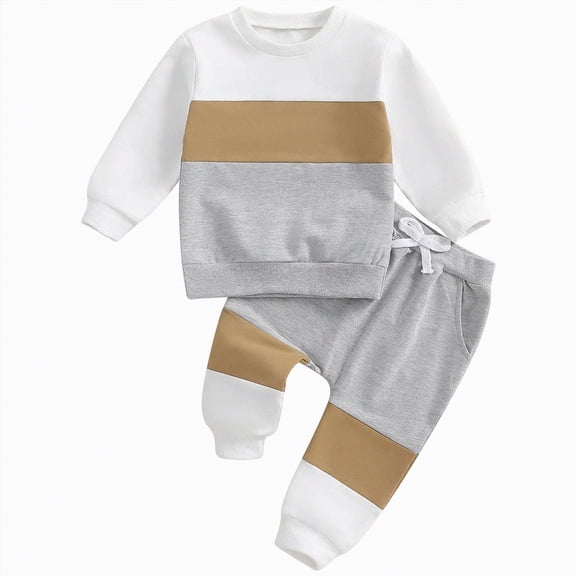 HCNTES Toddler Baby Boy Fall Winter Clothes Color Block Long Sleeve Sweatshirt Pullover Tops   Joggers Pants Outfit Set,Sizes 6-12 Months