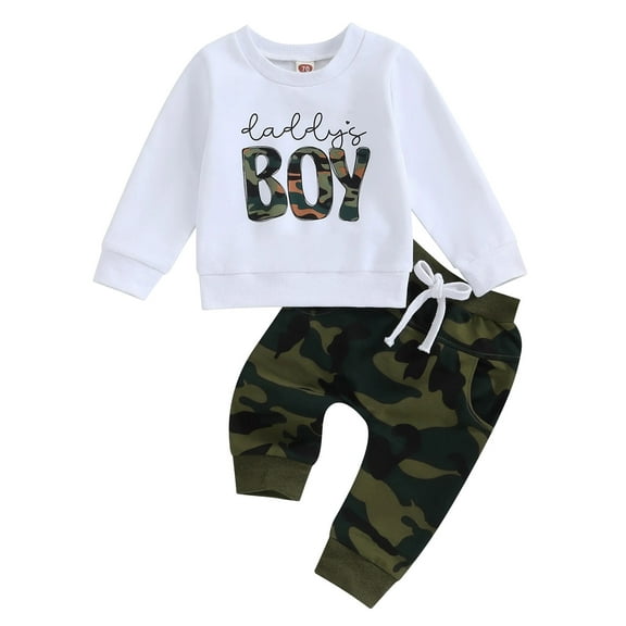 HCNTES Toddler Baby Boy Fall Winter Clothes Letter Graphic Long Sleeve Sweatshirt Pullover Tops Joggers Pants Outfit Set(Z011-Camouflage,3-6 Months)
