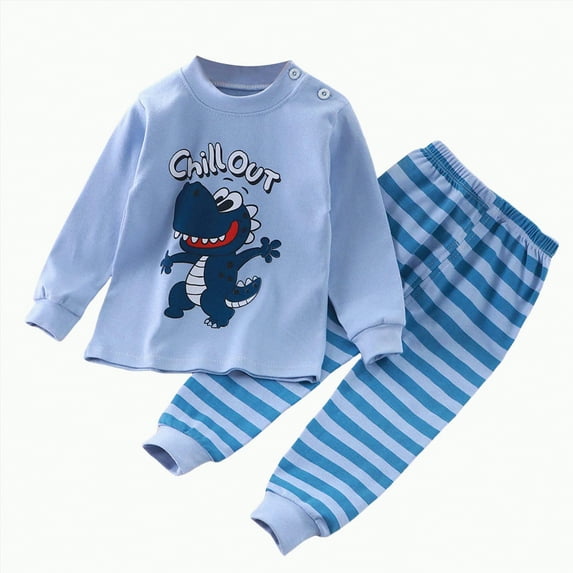 HCNTES Toddler Baby Boy Fall Winter Clothes Long Sleeve T-Shirt with Elastic Waist Pants Set Outfit(6-12 Months,Sky Blue#@8)