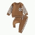 thumbnail image 1 of HCNTES Toddler Baby Boy Fall Winter Outfit Contrast Color Long Sleeve Sweatshirts Stretch Jogger Pants Clothes Set(12-18 Months,Brown&G3), 1 of 5