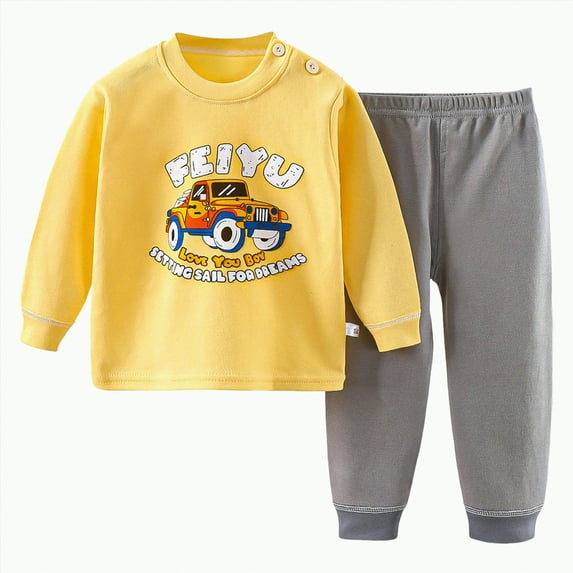 HCNTES Toddler Baby Boy Fall Winter Sweatshirt Outfit Clothes Long Sleeve Pullover Tops Joggers Pants Set(18-24 Months,Yellow_5)