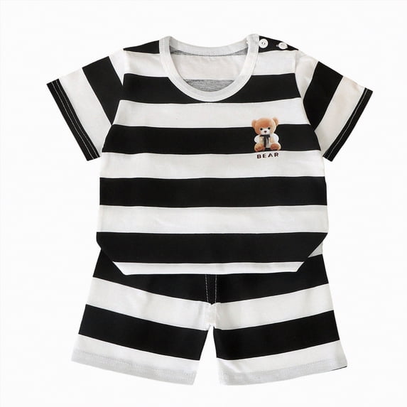 HCNTES Toddler Baby Boy Girl Clothes for 2t 3t Boys Girl Cute Summer Short Sleeve T-Shirt Tops Shorts Clothes Sets Baby Boy Outfits(Black,18-24 Months)