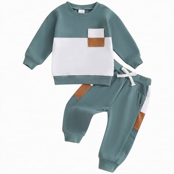 HCNTES Toddler Baby Boy Girl Clothes Color Block Hooded Sweatshirt Pullover Jogger Pants 2Pcs Summer Winter Sweatsuit Outfit,Sizes 12-18 Months