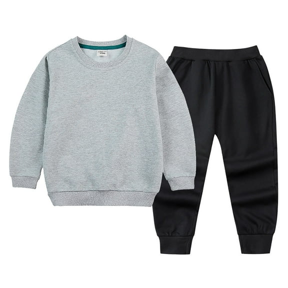 HCNTES Toddler Baby Boy Girl Clothes Contrast Color Long Sleeve Sweatshirt Tops and Casual Pants Fall Clothing Set(11-12 Years,S1613-Light Gray)