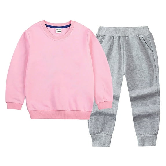 HCNTES Toddler Baby Boy Girl Clothes Contrast Color Long Sleeve Sweatshirt Tops and Casual Pants Fall Clothing Set(11-12 Years,S1615-Pink)