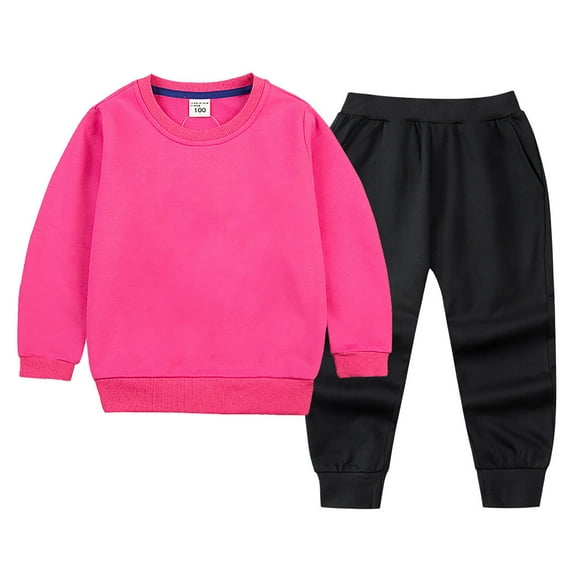 HCNTES Toddler Baby Boy Girl Clothes Contrast Color Long Sleeve Sweatshirt Tops and Casual Pants Fall Clothing Set(5-6 Years,S1611-Hot Pink)