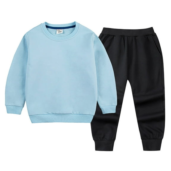 HCNTES Toddler Baby Boy Girl Clothes Contrast Color Long Sleeve Sweatshirt Tops and Casual Pants Fall Clothing Set(9-10 Years,S1612-Light Blue)