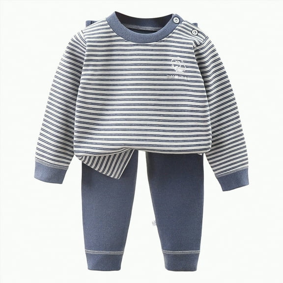 HCNTES Toddler Baby Boy Girl Clothes Solid Color Long Sleeve Crewneck Sweatshirt Top Casual Pants Set 2Pcs Fall Winter Outfits(3-4 Years,Navy&5)