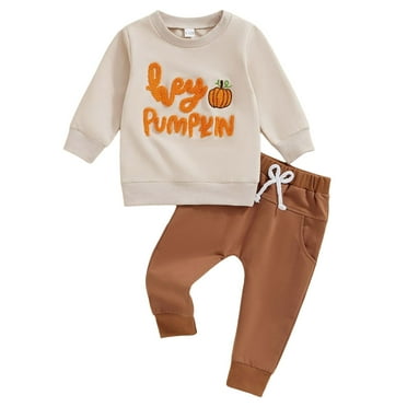 HCNTES Toddler Baby Boy Girl Fall Winter Outfits Long Sleeve Hoodie Sweatshirt Jogger Pants Sweatsuit Clothes, Khaki 6-12 Months