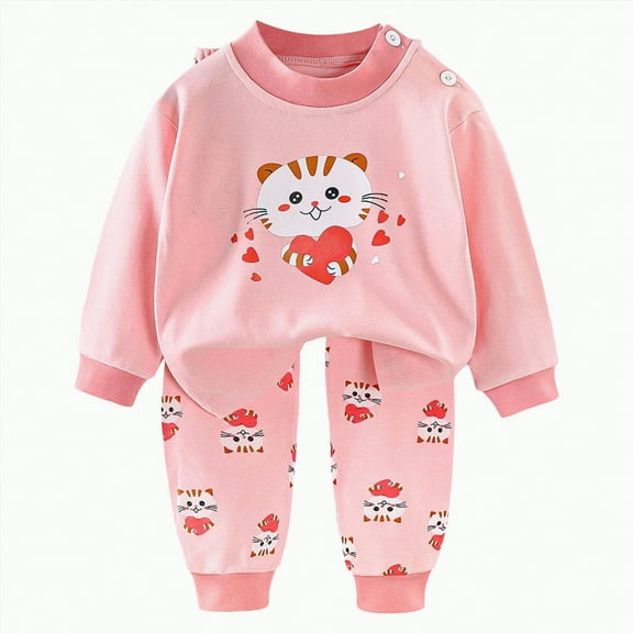 HCNTES Toddler Baby Boy Girl Outfits Long Sleeve Hoodie Casual Pants Sweatsuit Set Fall Winter Clothes(Style5-Pink,12-18 Months)