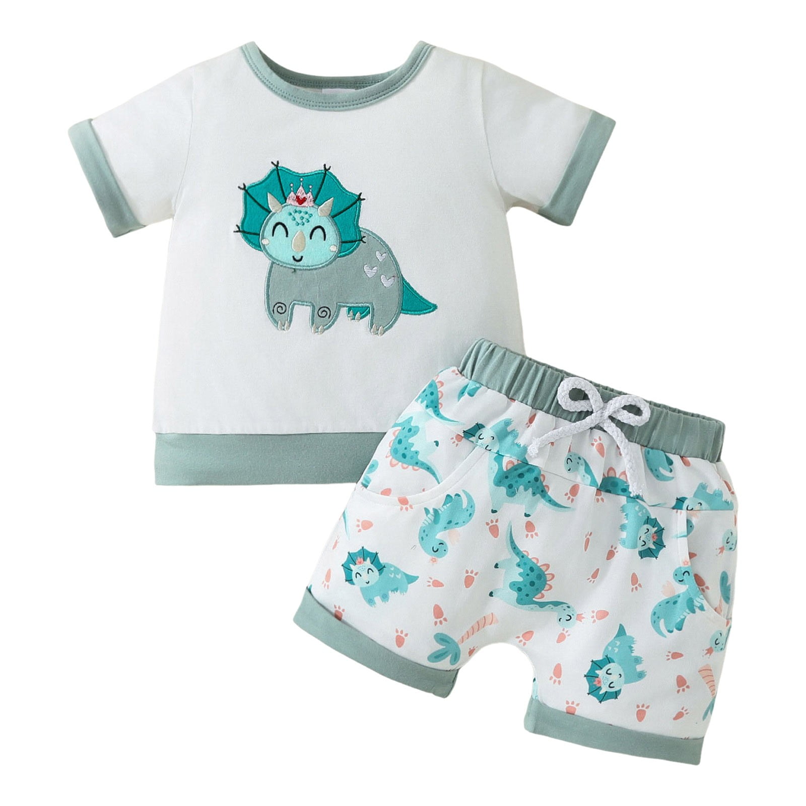 Mint Dino Dreams Kids Short Set main image 0