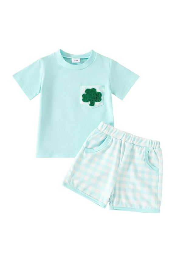 Toddler Baby Boy Outfit Cart Hole Shirt Shorts Set Summer Vocation Clothes 18-24 Months Light Blue